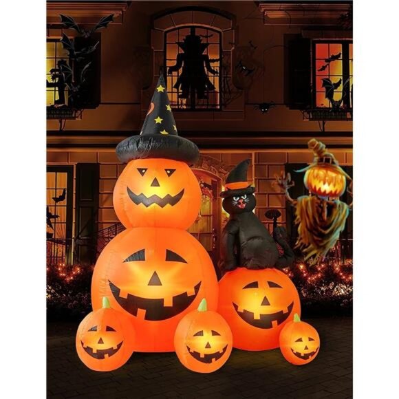 6 FT Halloween Inflatable Decorations Spooky Ghost Pumpkin Lighted and Witch's - Picture 3 of 7